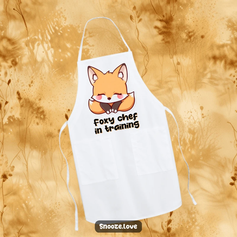 Funny fox apron showing a resting fox, bringing serene and humorous flair to kitchen tasks.