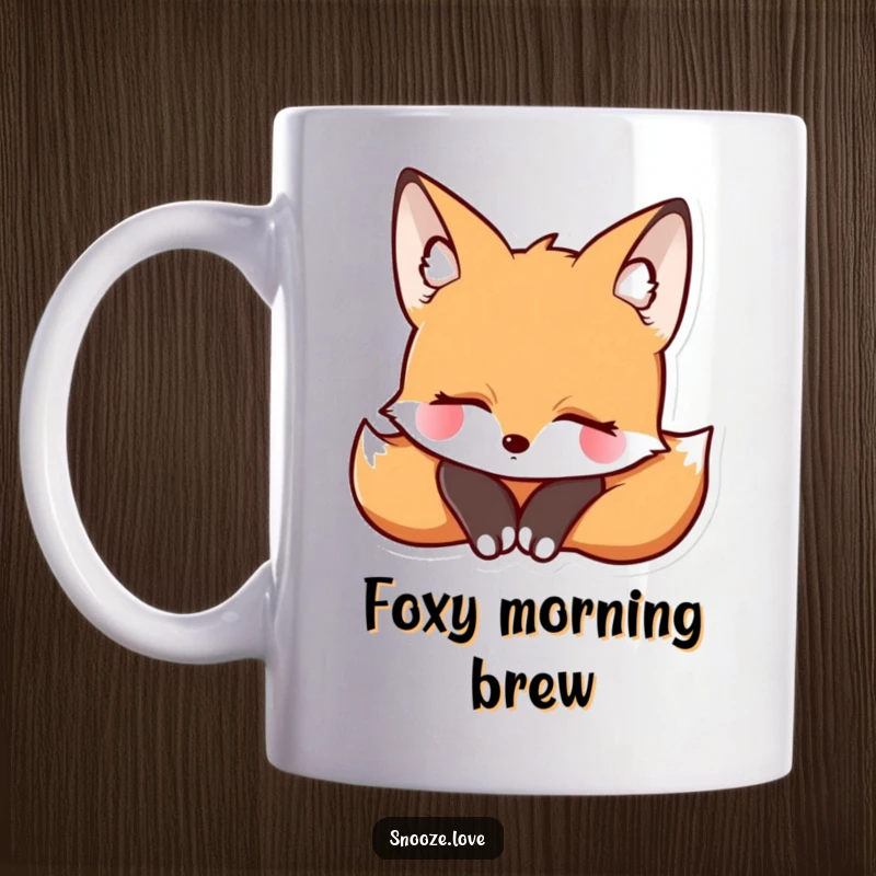 Funny fox mug featuring a serene fox character with eyes closed, resting its head peacefully, embodying calm relaxation.