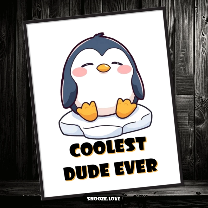 Funny penguin digital art print of a sleeping penguin on an ice floe, offering instant, humorous arctic serenity.