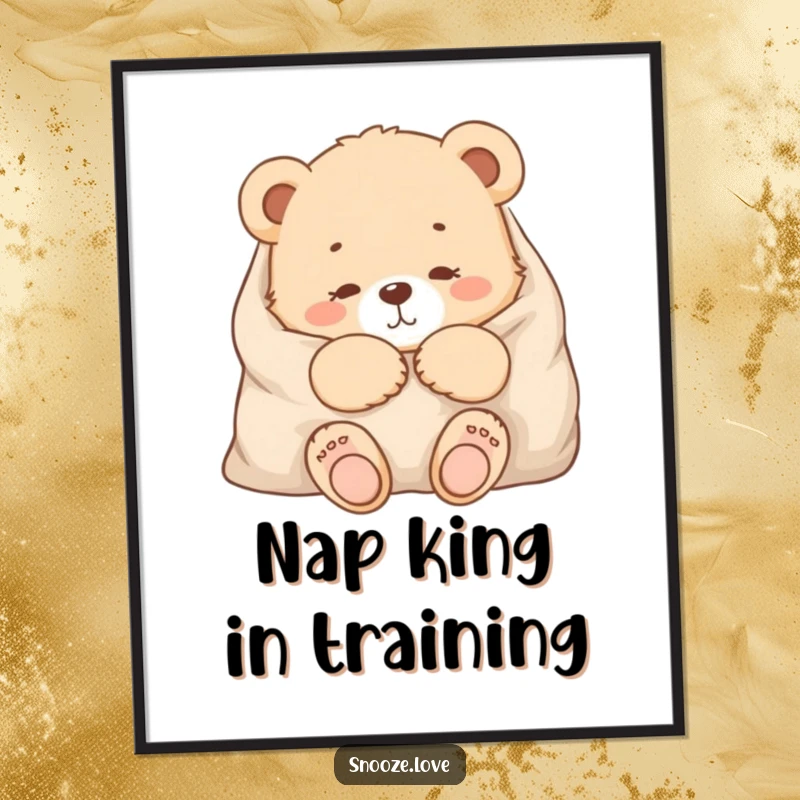 Funny bear cub digital art print of a snuggled bear cub, offering instant, cozy, and humorous wall décor.