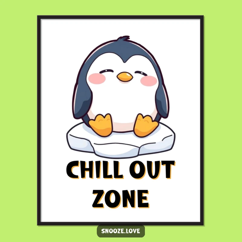 Funny Penguin Dozing Poster: Peaceful Arctic Scene Funny Wall Art