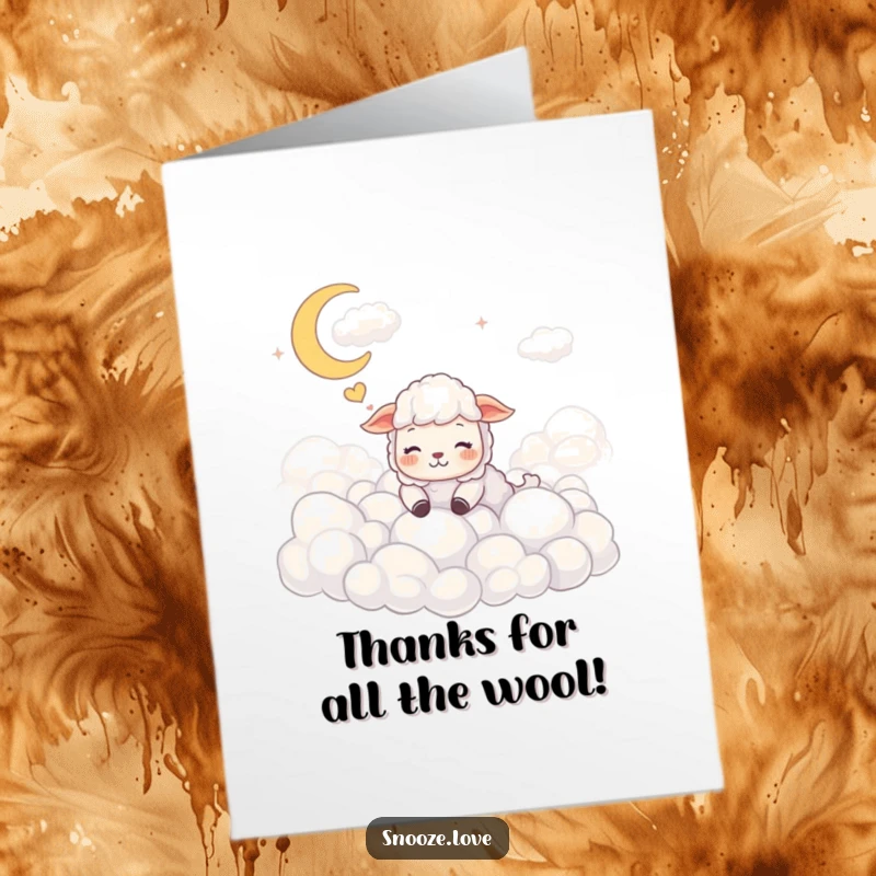 Funny Free Printable Thank You Card: A contented sheep dreaming peacefully among fluffy clouds, saying thanks.