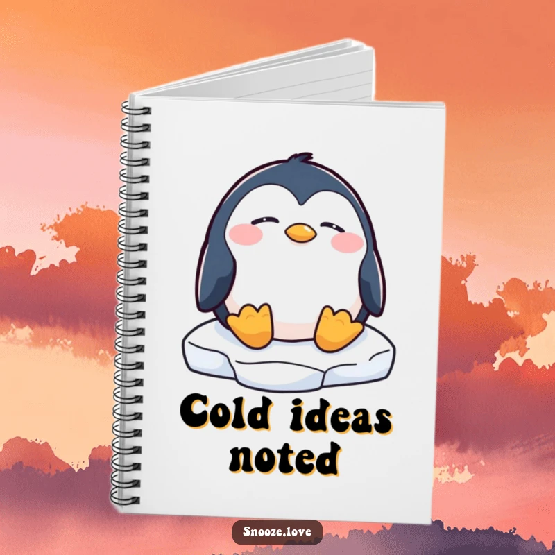 Funny penguin notebook featuring a sleeping penguin on an ice floe, perfect for jotting down thoughts with arctic serenity.