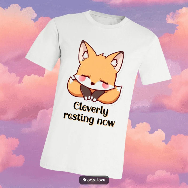 Funny fox t-shirt showing a serene fox resting its head with eyes closed, radiating peacefulness and gentle humor.